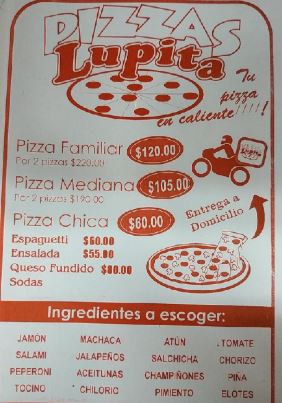 Menú Pizzas Lupita